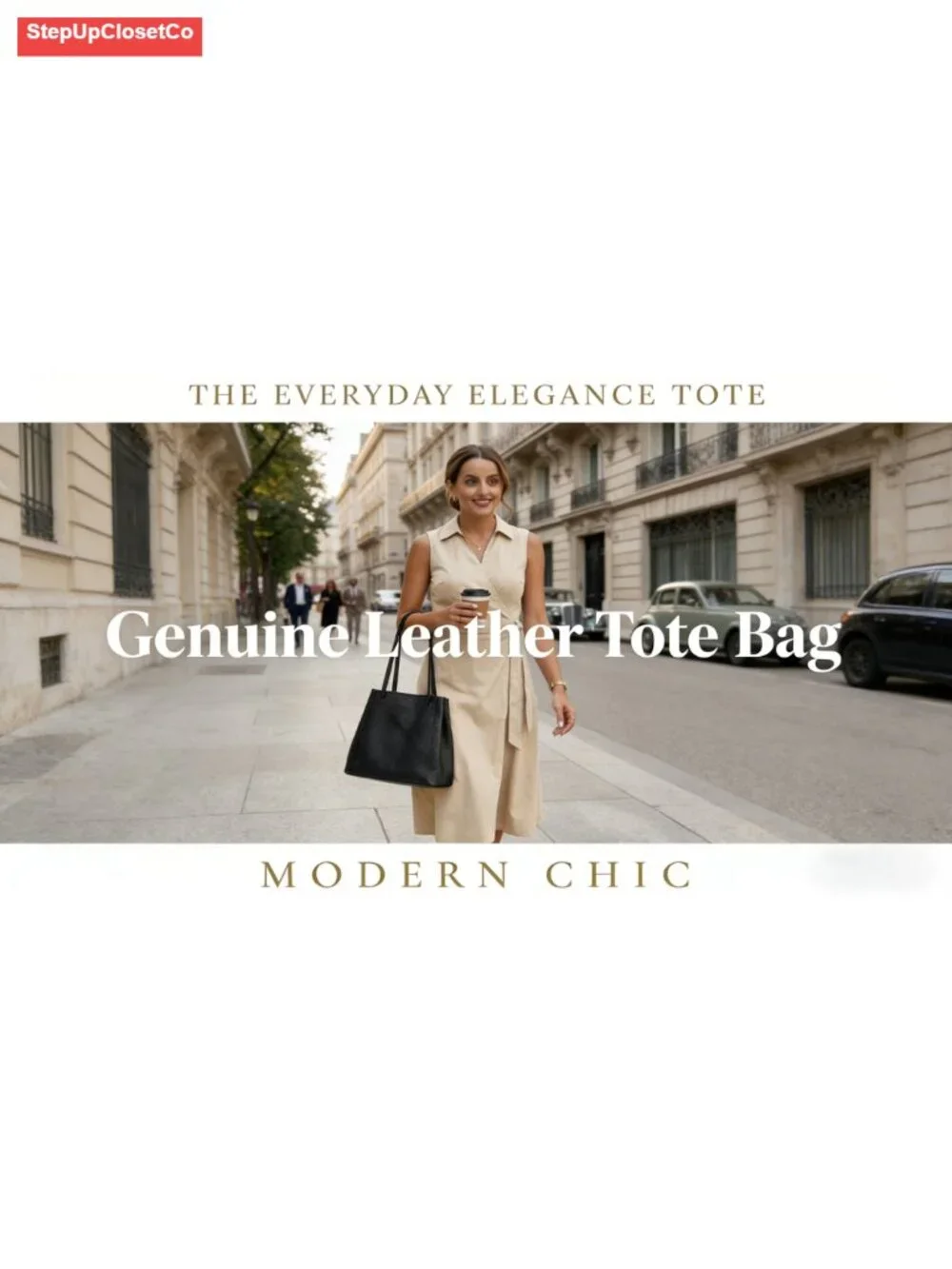 Genuine Leather Tote Bag for Women Work Bag with Adjustable Strap
